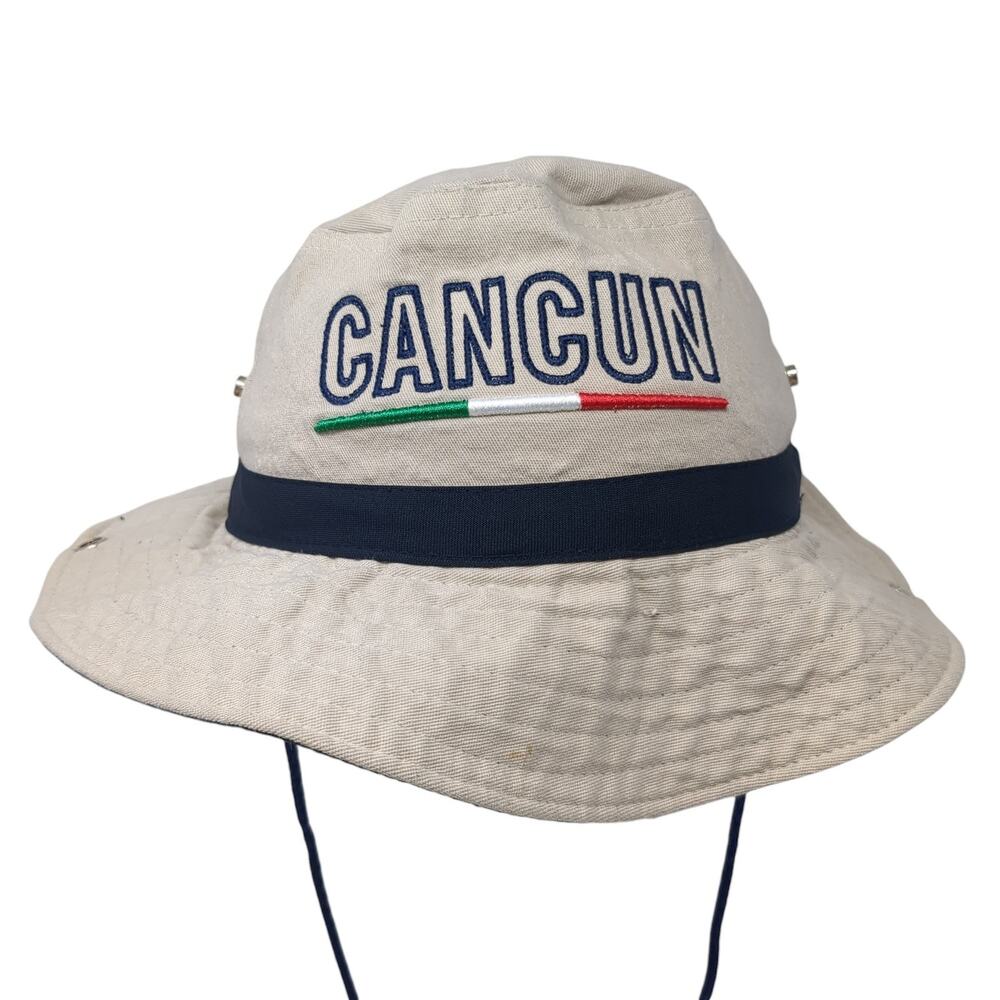 Cancun Fitted Boonie Hat Beige One Size Drawstring Embroidered Lightweight